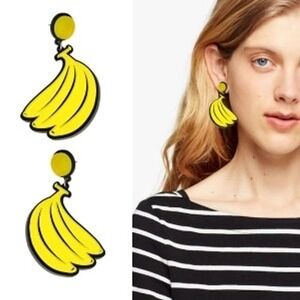 Yellow Banana Bunch Drop Earrings Pop Art Kitsch Fruit Novelty Statement Jewelry